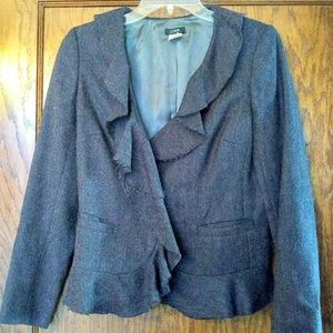 J. Crew Gray Wool Tweed Ruffle-Trim Blazer